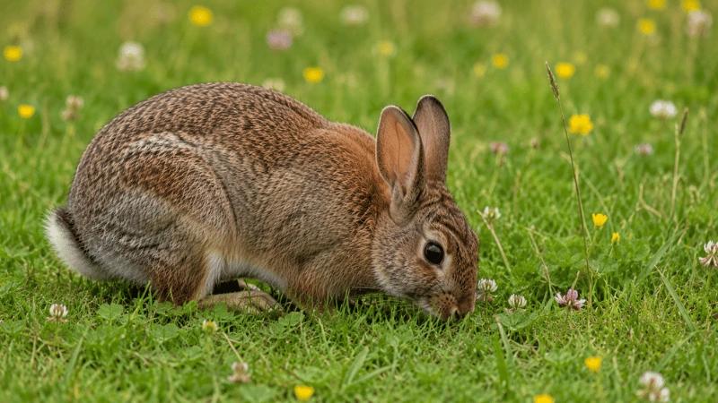 European wild rabbit grazing in grassland