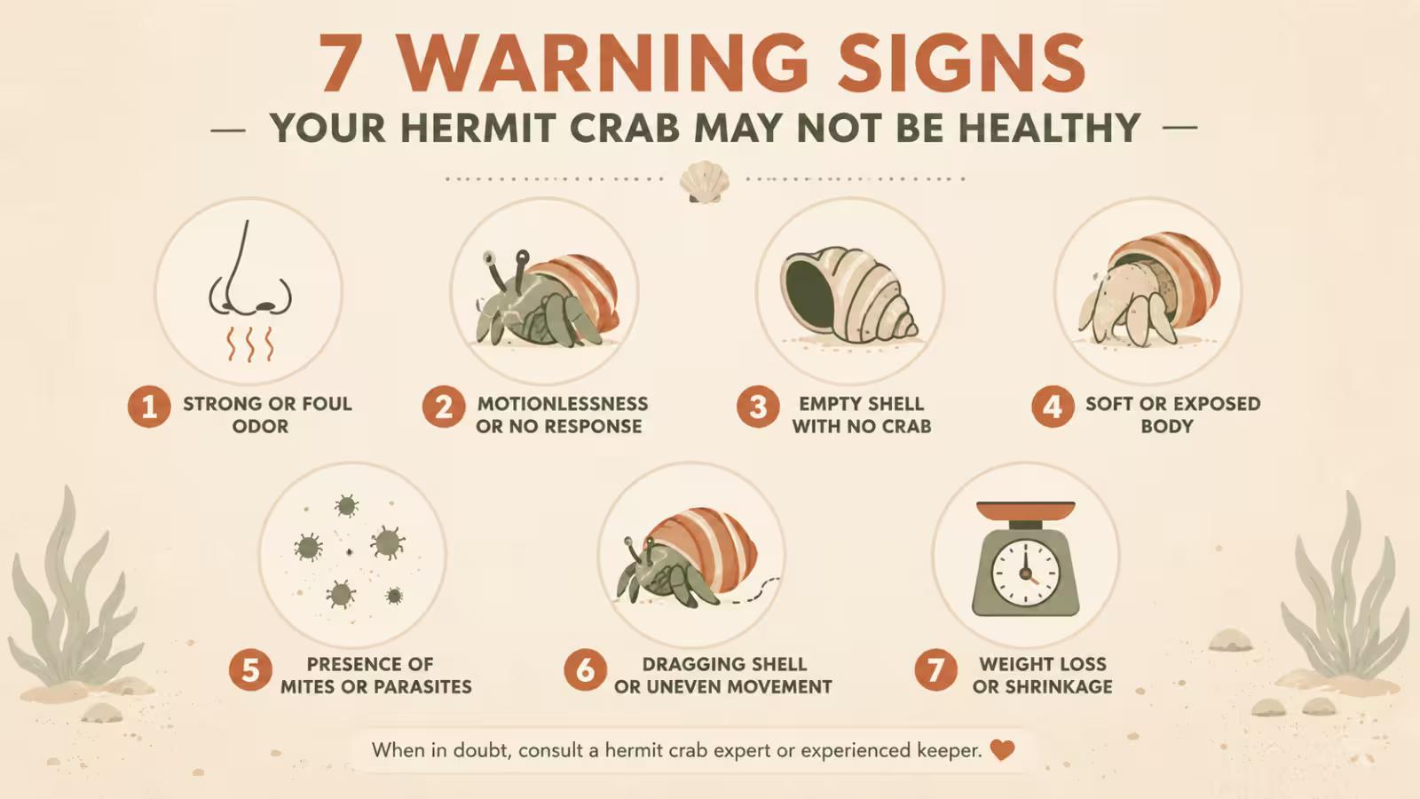 Warning signs of hermit crab health problems