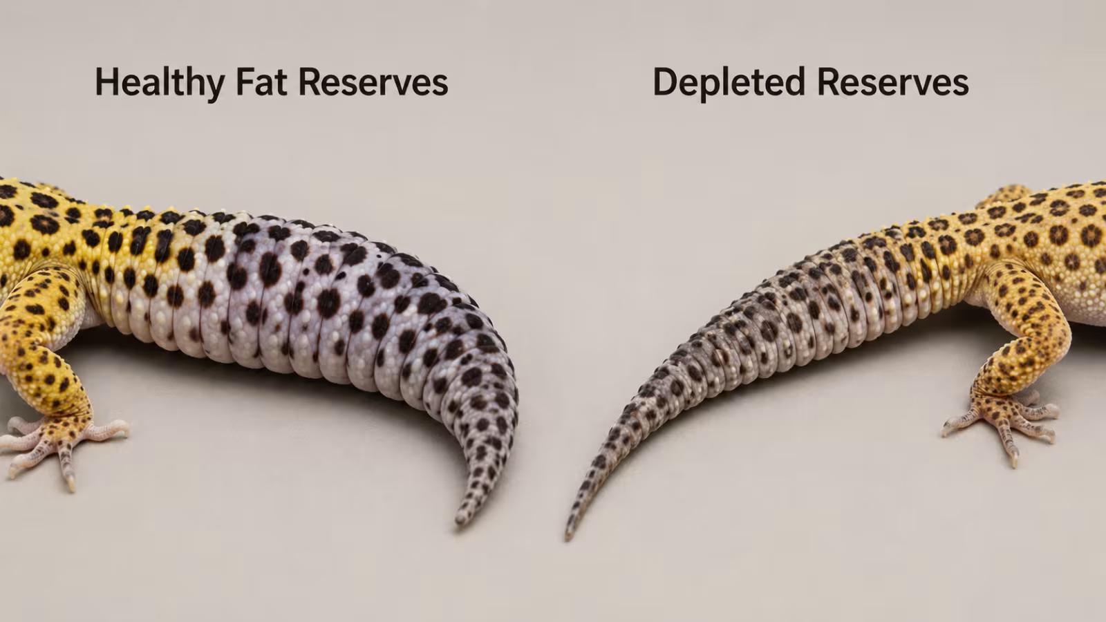 Healthy leopard gecko showing a thick tail used for fat storage