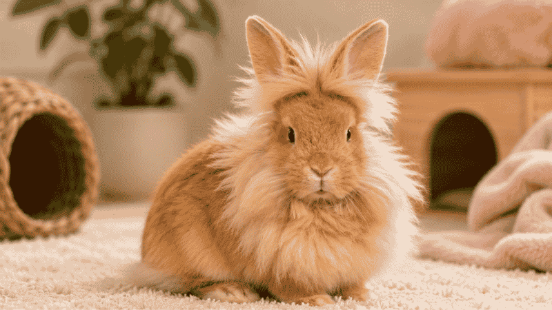 Lionhead rabbit with woolly mane around head