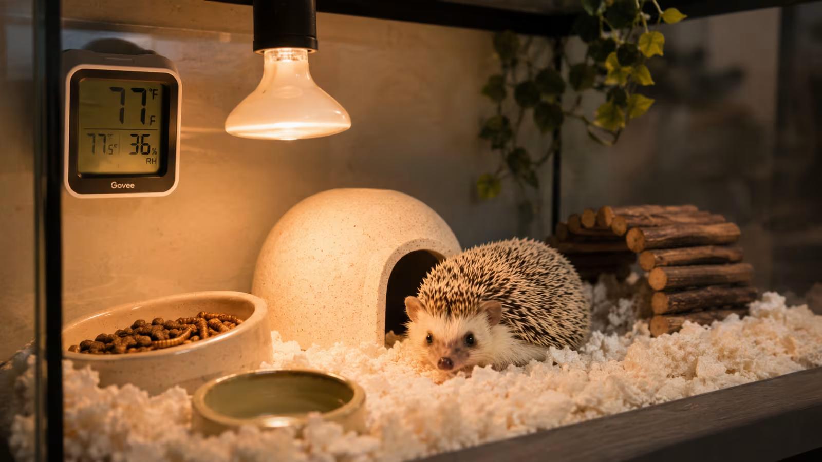 Hedgehog inside a cozy enclosure