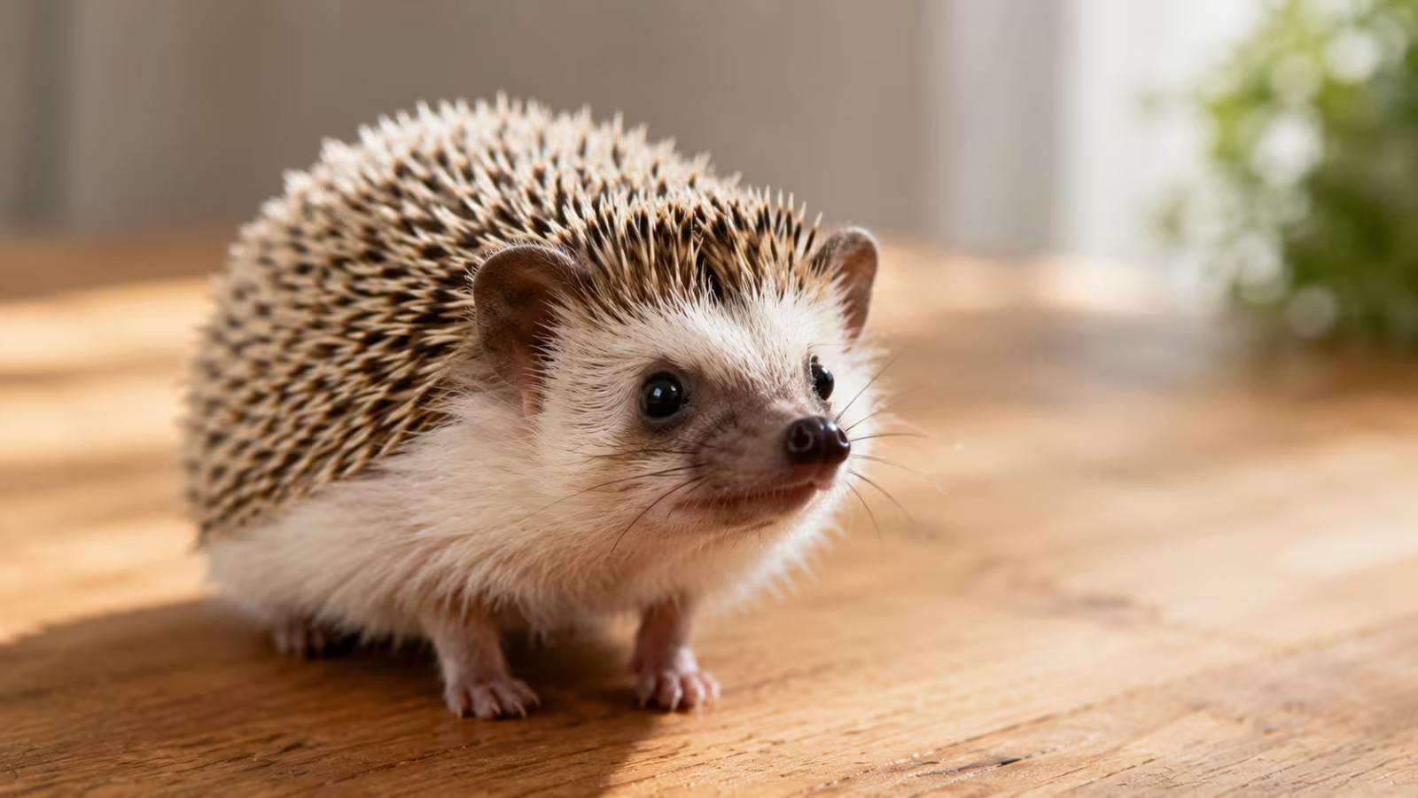 Hedgehog sniffing with a curious expression