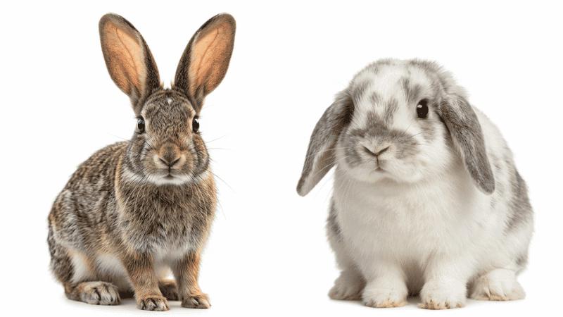 Comparison of wild cottontail rabbit and domestic Holland Lop rabbit