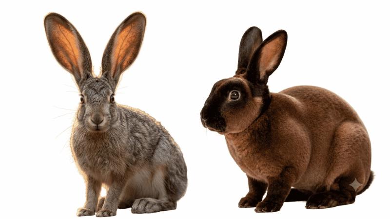 Comparison of hare (left) and rabbit (right) showing ear length and body shape differences