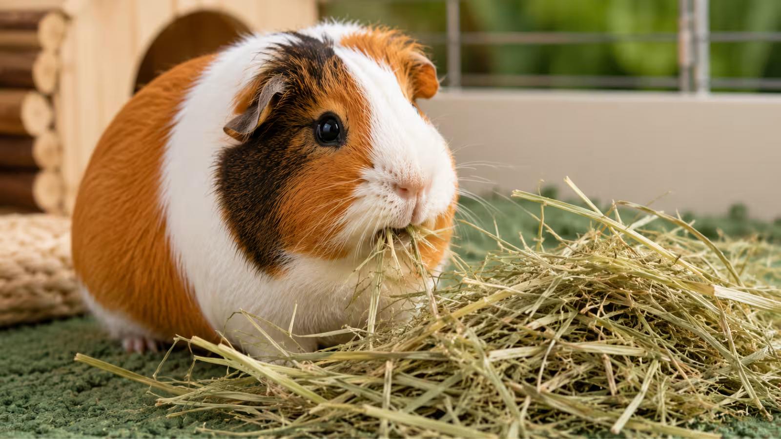Guinea pig eating Timothy hay