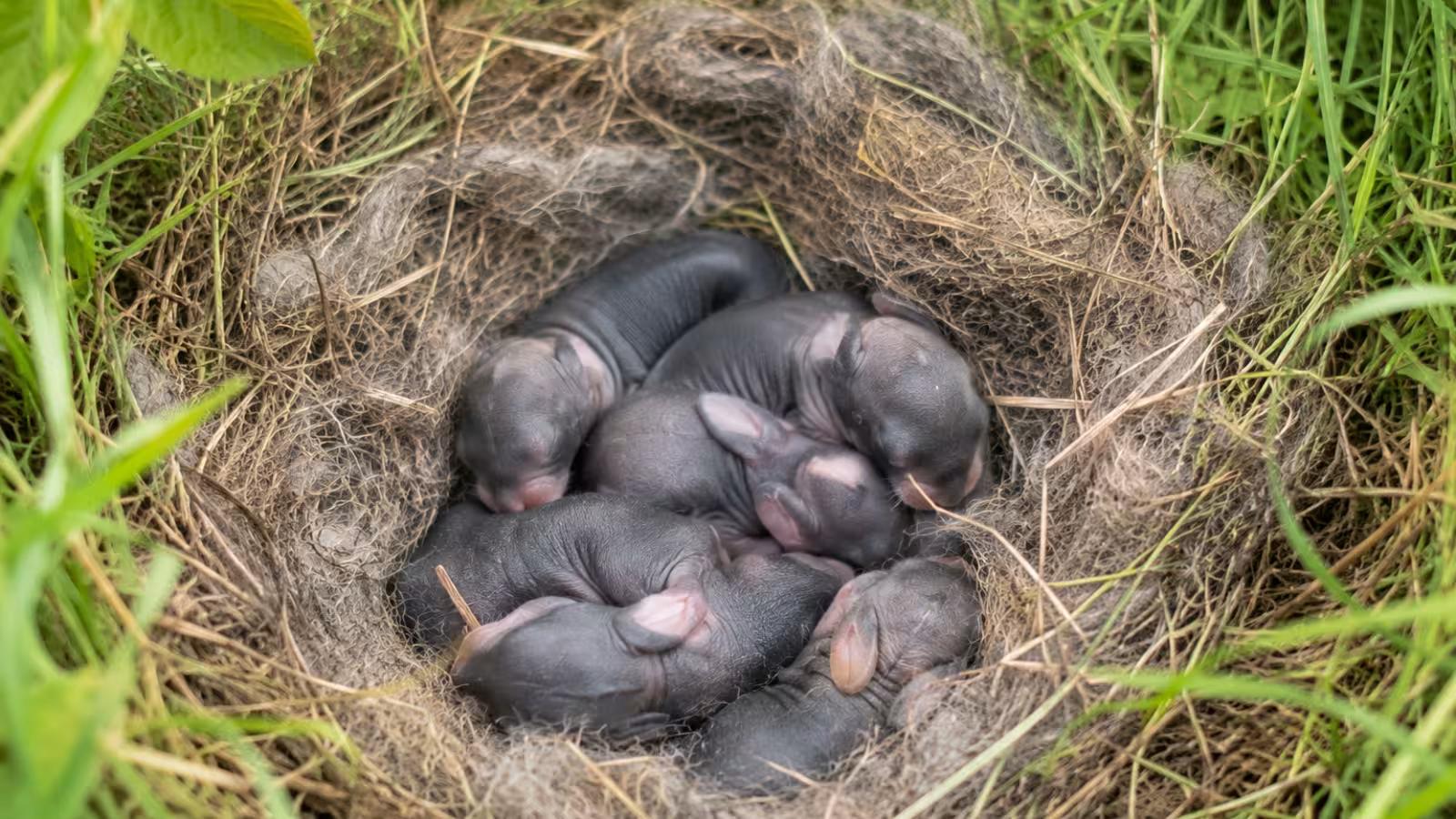 Wild rabbit nest in garden