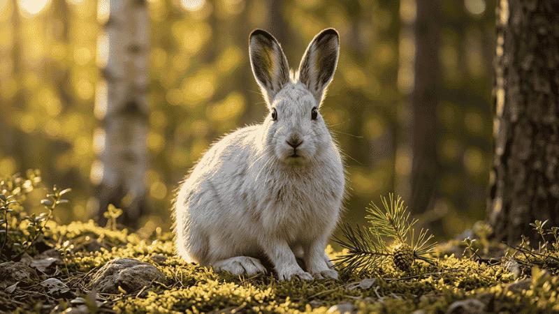 Snowshoe hare in white winter coat
