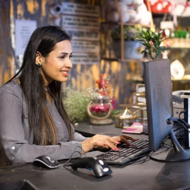 woman working on computer