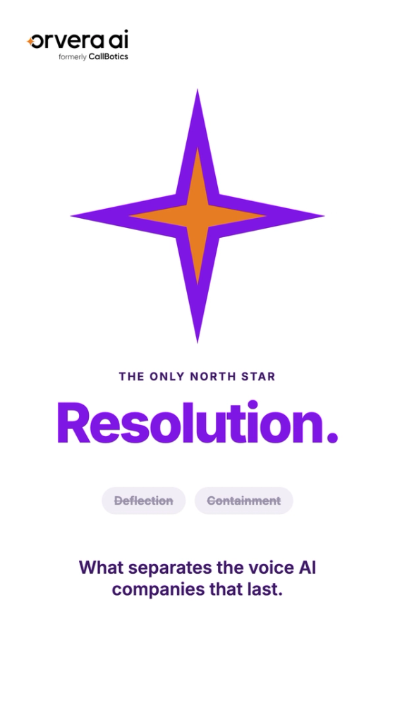 Vertical Orvera AI thumbnail with the headline "The only North Star: Resolution." and a purple and orange four-point star above the word Resolution.