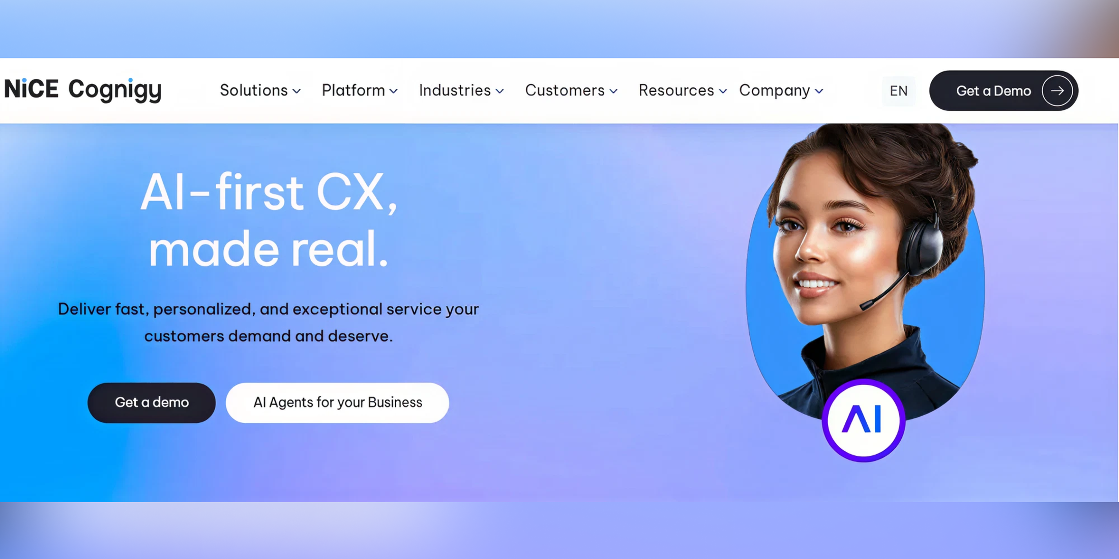 Cognigy AI-first customer experience platform showcasing enterprise conversational AI agents and automated customer service solutions.