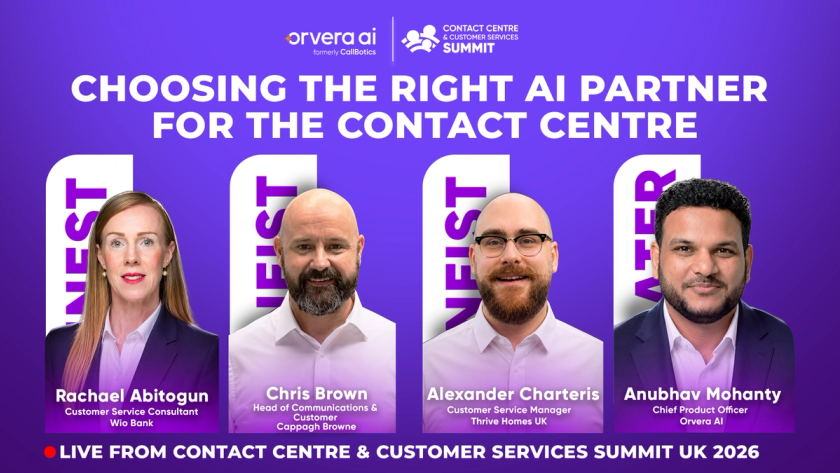 Anubhav Mohanty of CallBotics moderates a live panel at CCCS London 2026 with Alexander Charteris of Thrive Homes, Chris Brown of Cappagh Browne Utilities, and Rachael Abitogun of Wio Bank, discussing how contact centre leaders should evaluate AI partners, measure pilot performance, balance automation with customer experience, manage multiple vendors, and choose suitable commercial models.