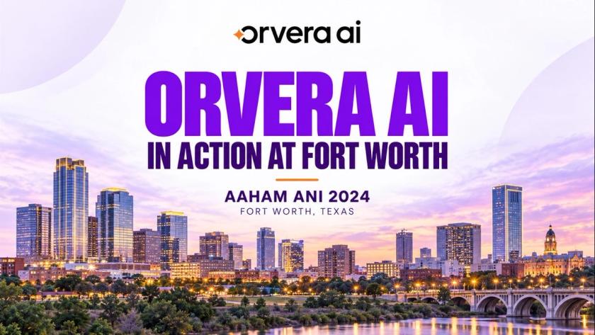 Orvera AI In Action at Fort Worth title for AAHAM ANI 2024 over the Fort Worth, Texas skyline at dusk.