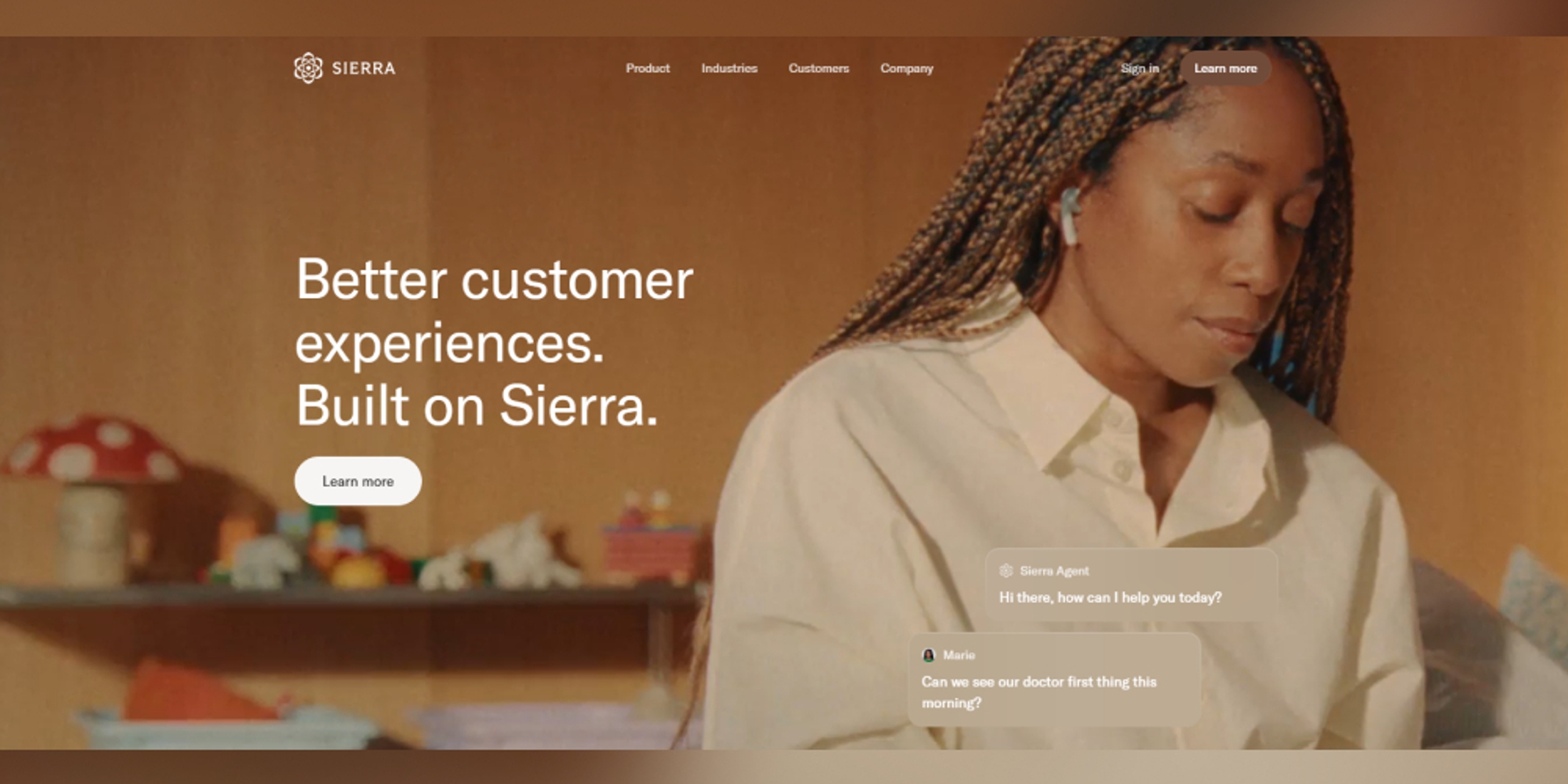 Sierra AI platform for premium customer experience automation, voice support, live assist, and brand-controlled interactions.