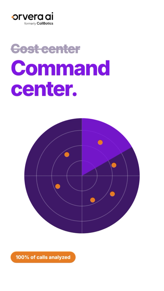 Vertical Orvera AI thumbnail with the headline "Command center." and Cost center crossed out above a radar-style dashboard.