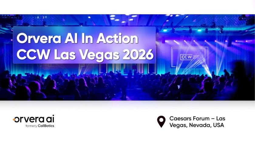 Orvera AI In Action CCW Las Vegas 2026 banner over a crowded, purple-lit event stage, with the Orvera AI logo and Caesars Forum, Las Vegas location below.