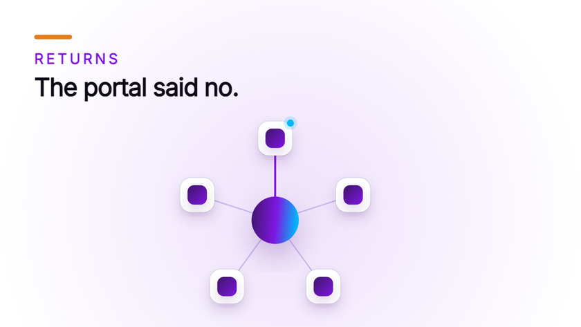 Orvera cover artwork showing the caller line The portal said no. with five small cards arranged around a central hub.
