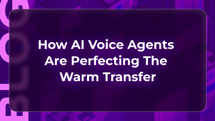 Contact center dashboard showing an AI voice agent routing a warm transfer with caller intent, sentiment, and account context.