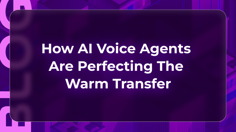Contact center dashboard showing an AI voice agent routing a warm transfer with caller intent, sentiment, and account context.