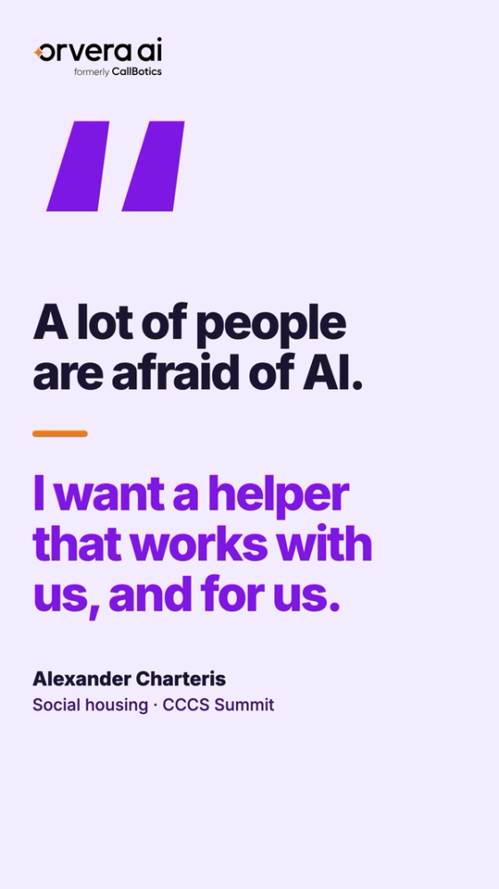 Vertical Orvera AI thumbnail with the headline "A lot of people are afraid of AI." and a large quotation mark and a quote from Alexander Charteris.