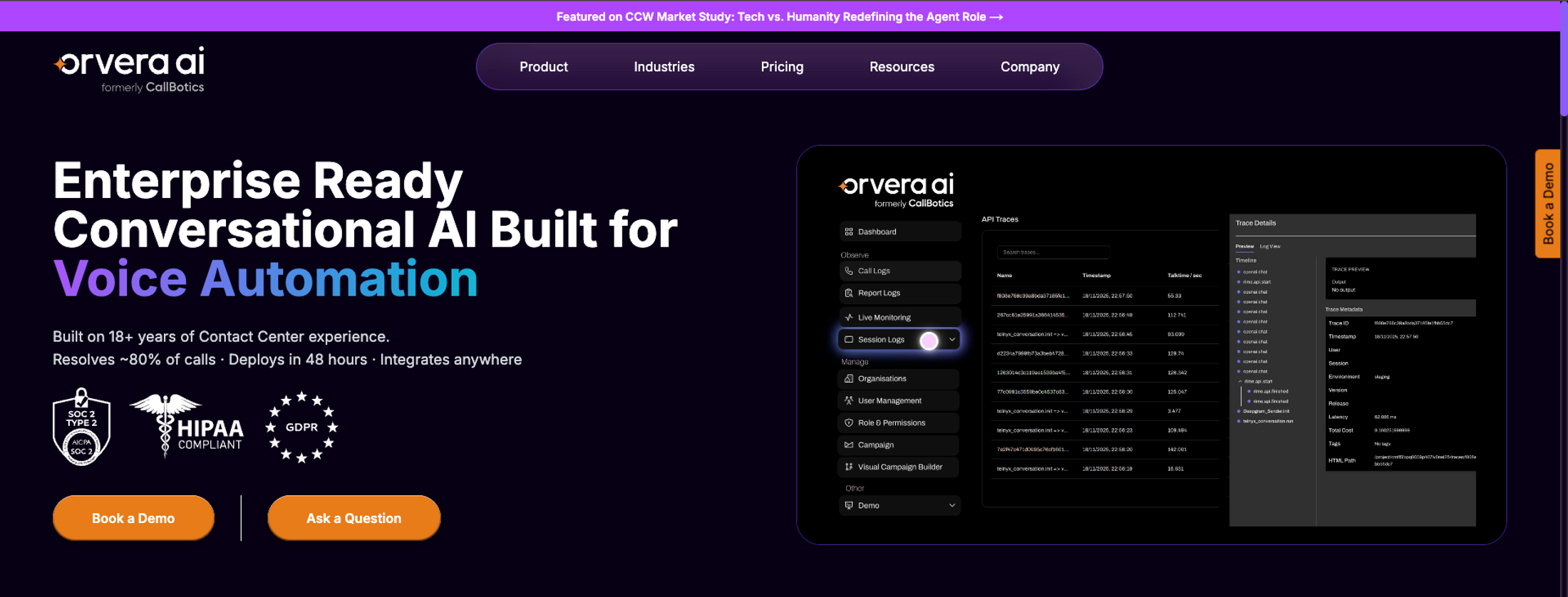 Orvera home page screenshot