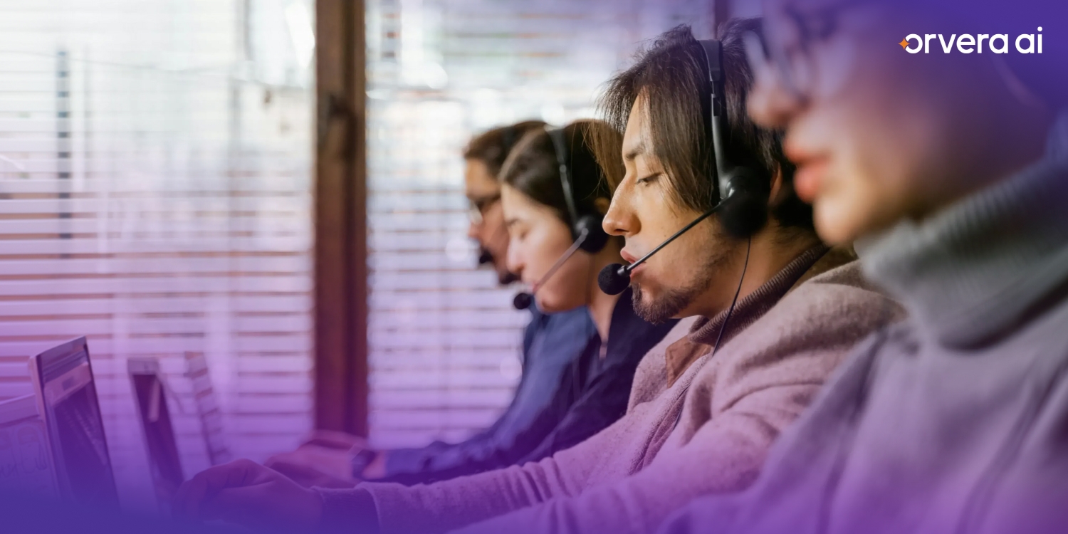 Orvera contact center agents wearing headsets and handling inbound customer support calls in a modern call center environment.