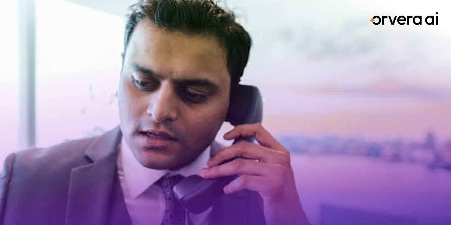 Orvera image showing a business professional on a phone call, representing utility customer support and service request handling.
