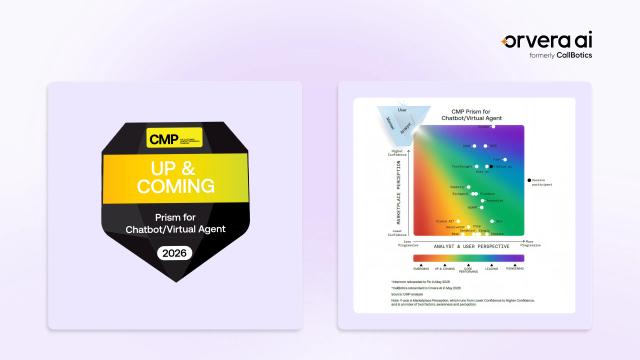 Orvera AI featured as Up & Coming in CMP Prism’s 2026 Chatbot/Virtual Agent evaluation, highlighting its position among 20 customer contact technology providers.