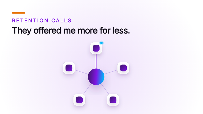 Orvera cover artwork showing five small cards on a circle around a central dot, under the caller line They offered me more for less.