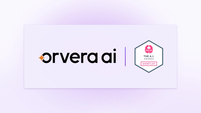 Orvera AI featured beside a 2026 A.I. Awards Shortlist badge, presented on a soft lavender background.