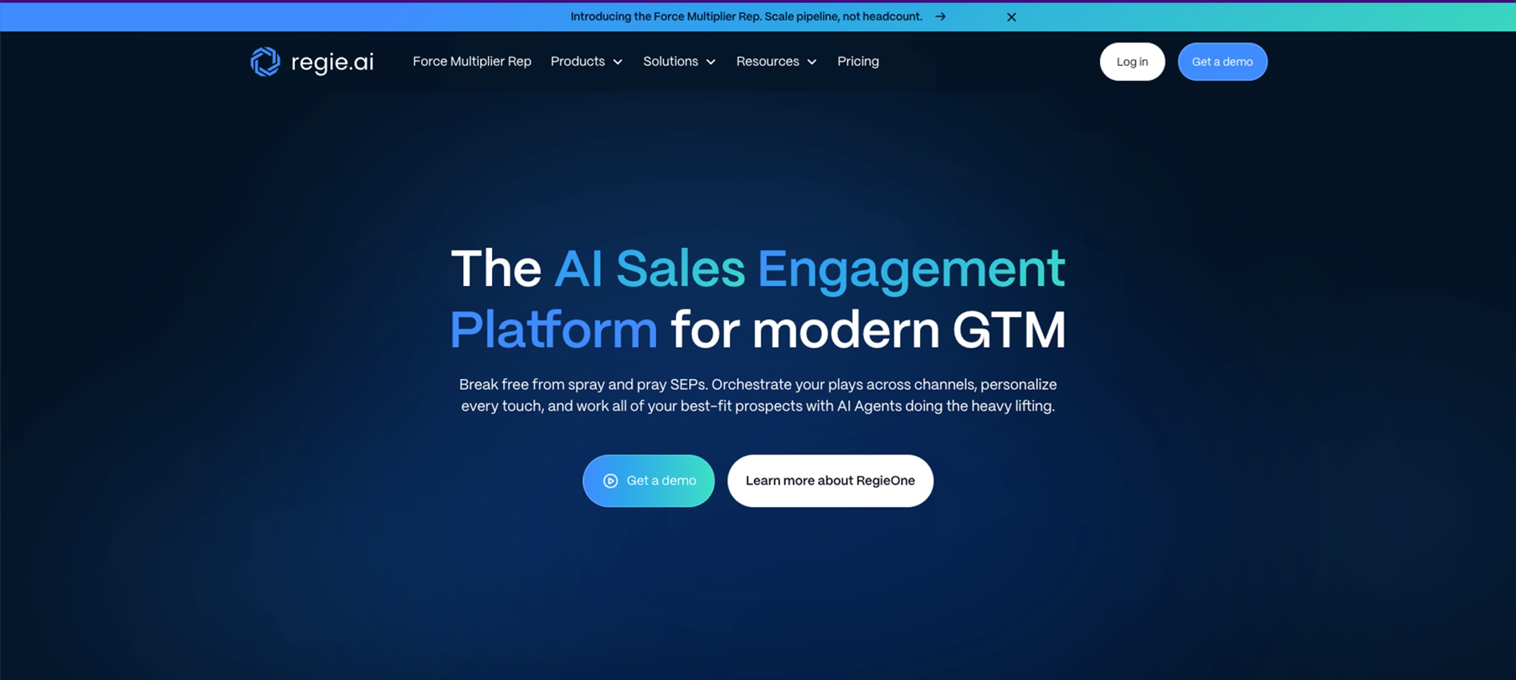 Regie.ai AI sales engagement platform showing outbound prospecting automation, personalized buyer outreach, sales workflow orchestration, and modern GTM engagement.