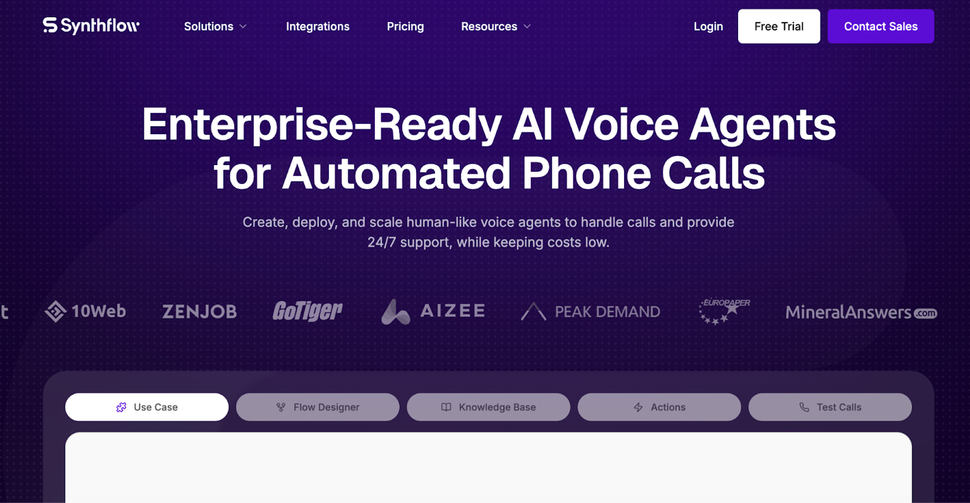 Navigate the Synthflow homepage for Voice AI agents