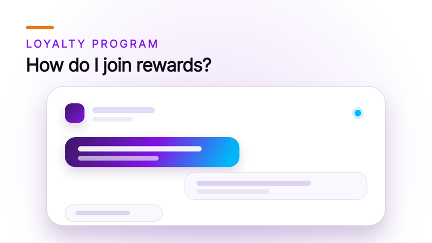 Orvera cover artwork showing a three-turn chat exchange with the caller's bubble filled with the brand gradient, under the caller line How do I join rewards?