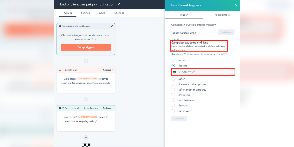 Orvera image showing HubSpot workflows triggering AI voice calls from form fills, deal stages, delays, and scoring events.