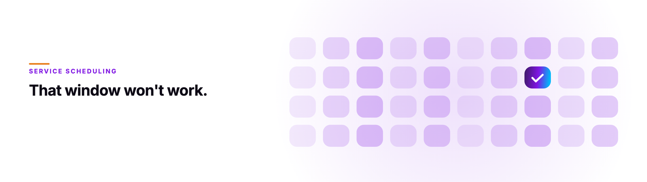 Orvera cover artwork showing a grid of rounded slots with one slot later in the week filled and checked, under the caller line That window won't work.