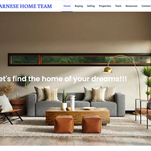 Early developement version of Carnese Home Team home page. It has a header and large hero banner with an image of a living room.
