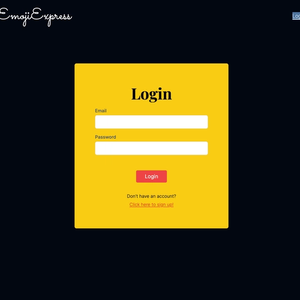Login page for Emoji Express. It has a header, a yellow login box and inputs for credentials.