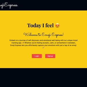 Splash screen for Emoji Express. It has an intro to the app and button links.