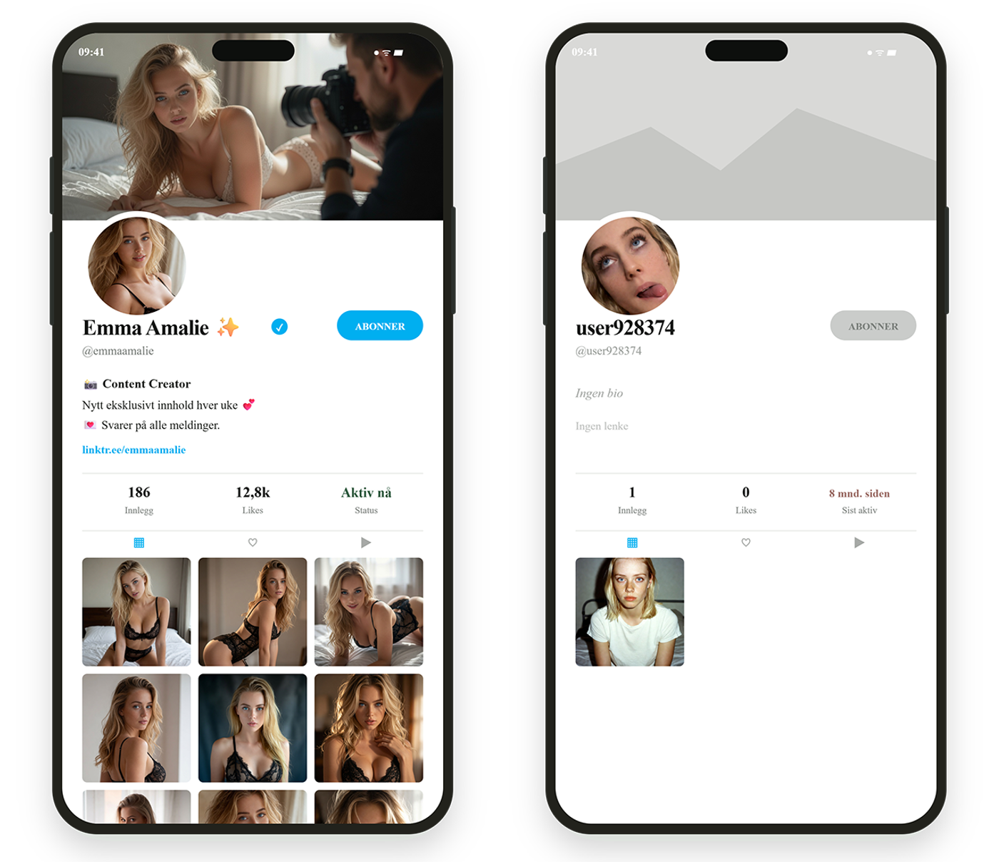 Et eksempelbilde på en god og en mindre utfyllende OnlyFans-profil