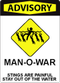 A safety icon depicting a swimmer among jellyfish. Text under the icon says: "Stings are painful, stay out of water."