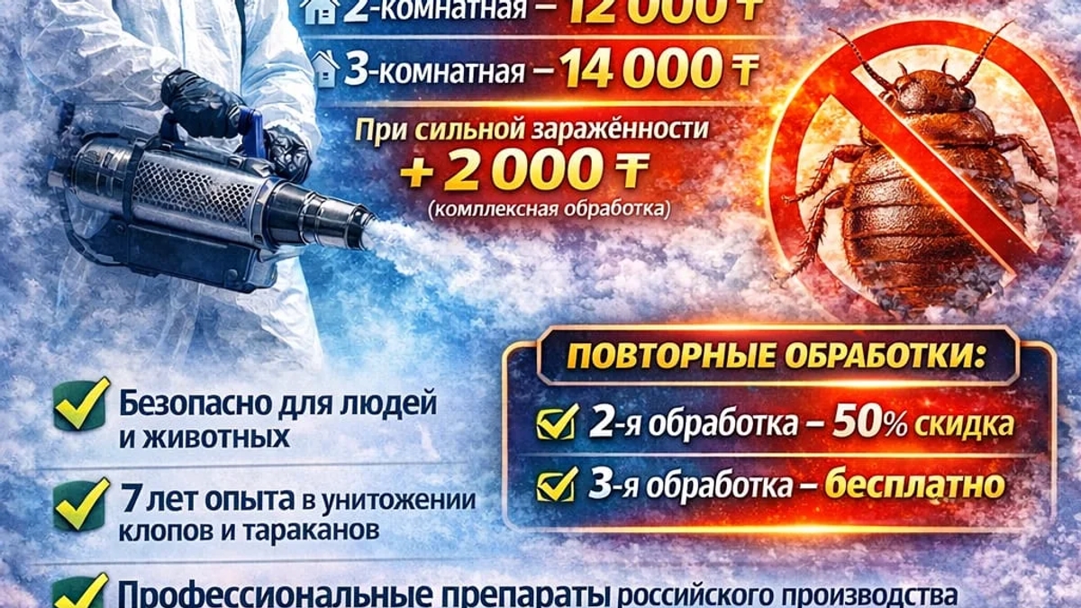 Дезинфекция помещений в Петропавловске | Клопы, тараканы, плесень | Другие услуги | Петропавловск | Галерея объявления (SEO) | 3