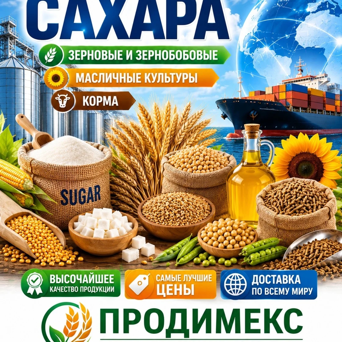 Сахар, зерновые и зернобобовые, масличные культуры, корма | Бакалея | Астана | Галерея объявления (SEO) | 1