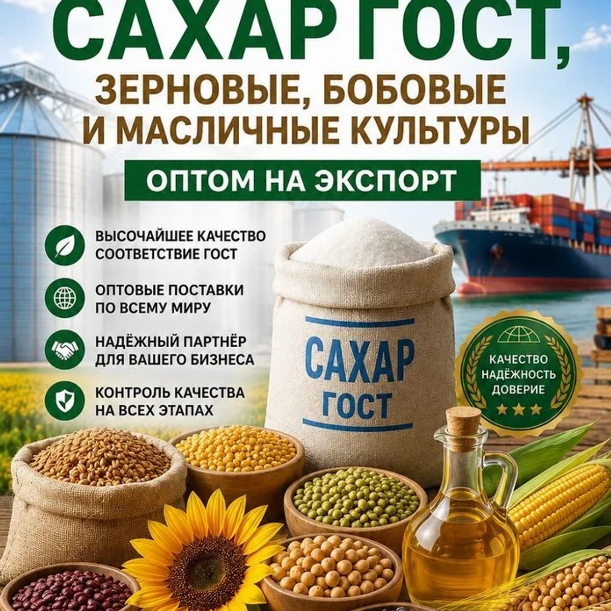Сахар ГОСТ, зерновые, бобовые и масличные культуры оптом | Бакалея | Астана | Галерея объявления (SEO) | 1