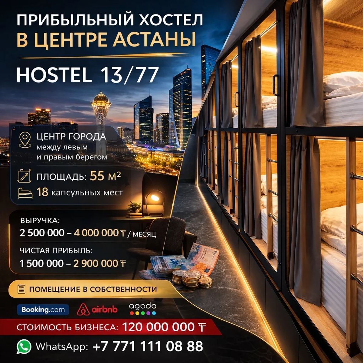 Прибыльный хостел в центре Астаны | HOSTEL 13/77 | Другие виды бизнеса | Астана | Галерея объявления (SEO) | 1