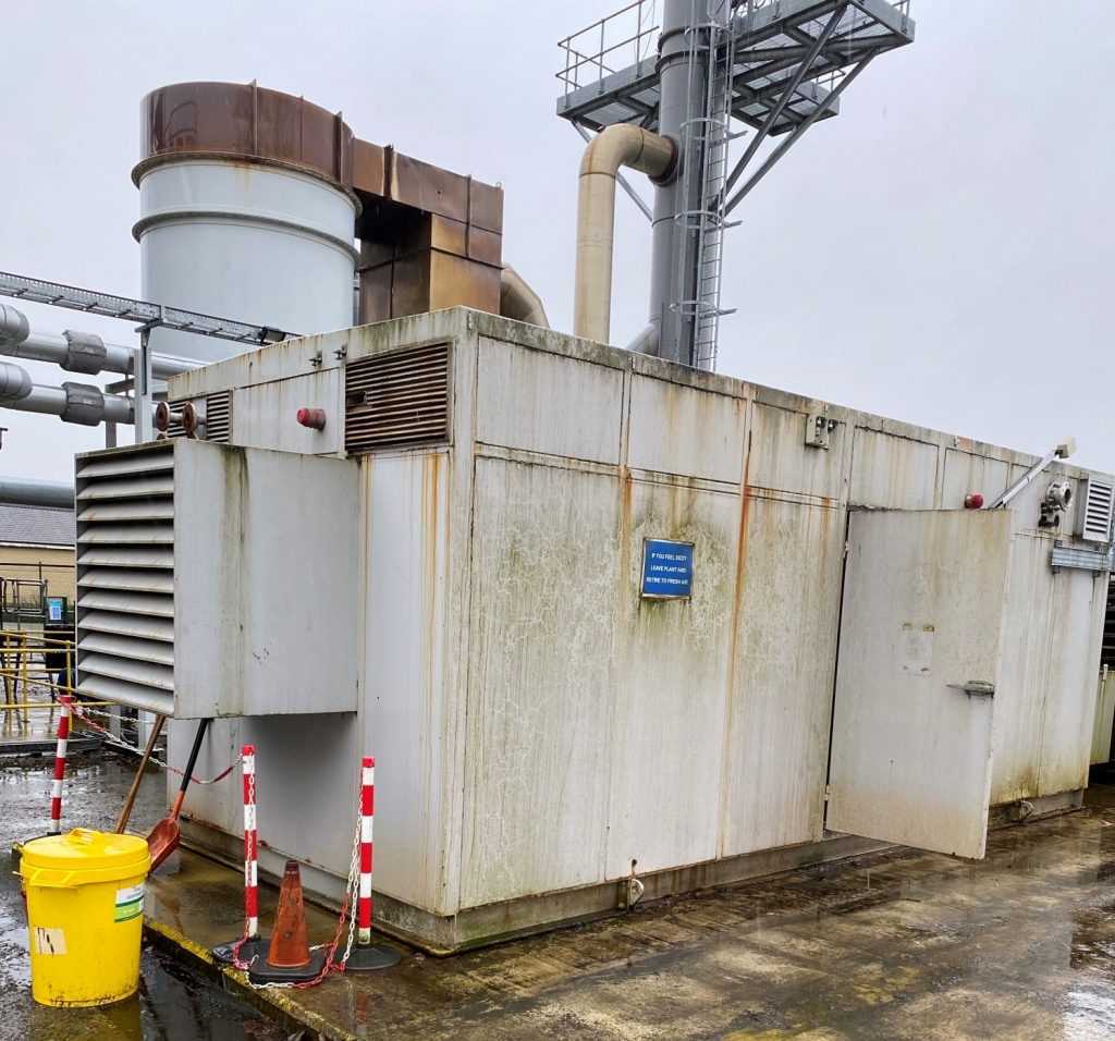 1-Genset-ContainerPhoto showing exterior of purpose made generator container with ventilation fans