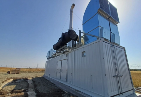 nullExterior view of Zero-Hours MTU 20V4000 GS natural gas Unit showing container housing with exhaust stack - for sale generator