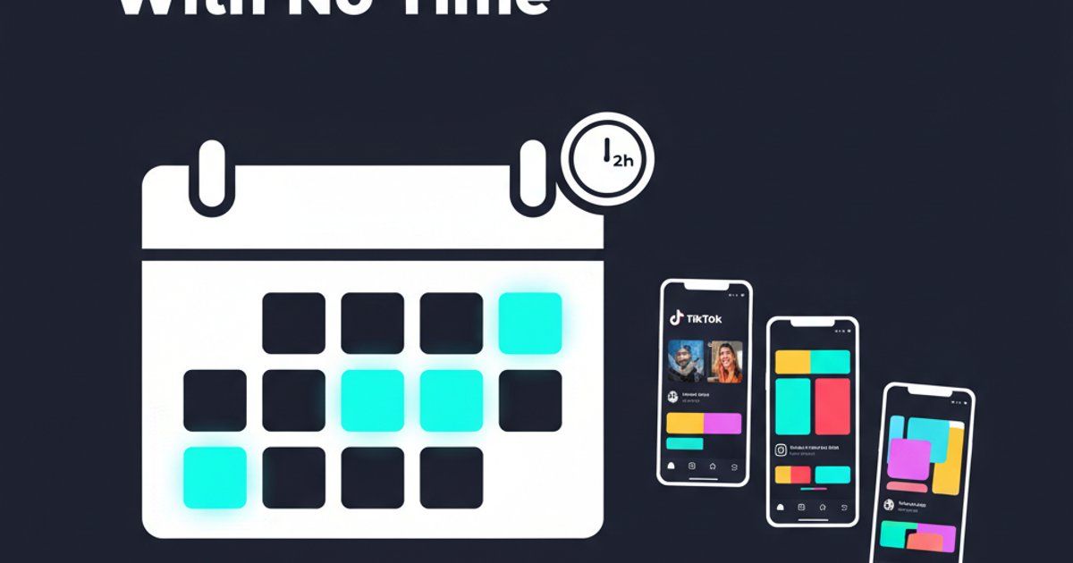 Illustration of a weekly calendar with scheduled video posting days and a 2-hour time badge for short-form content batching