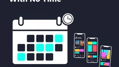 Illustration of a weekly calendar with scheduled video posting days and a 2-hour time badge for short-form content batching