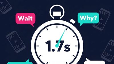Illustration of a stopwatch at 1.7 seconds surrounded by speech bubbles representing video hook types for short-form content
