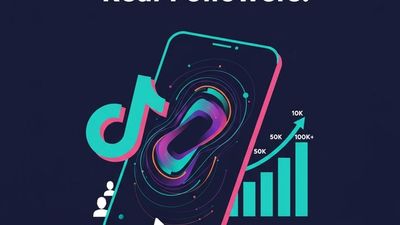 Illustration of a faceless TikTok account with motion graphics video on phone screen and upward-trending follower growth graph