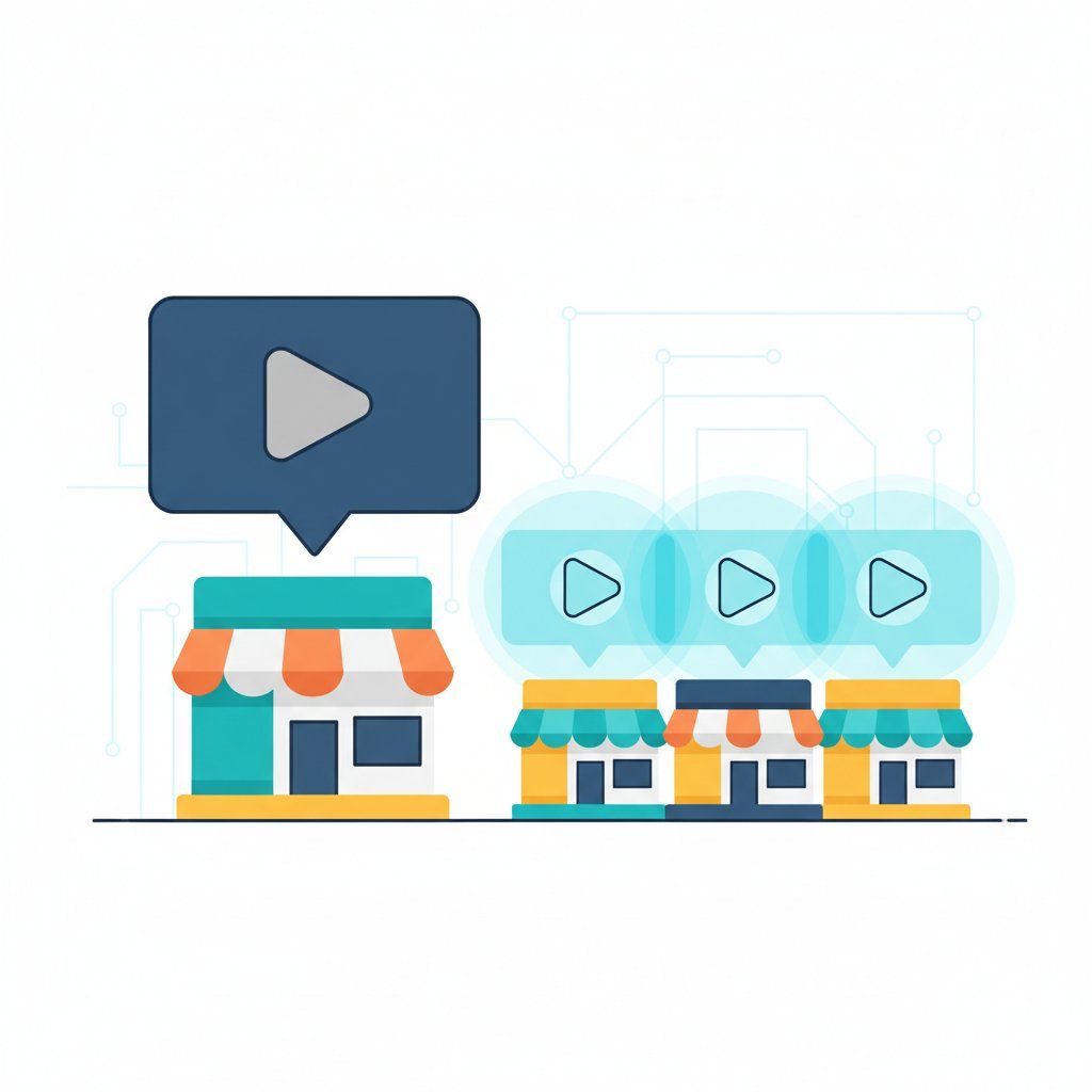 Illustration showing small businesses missing out on video marketing while competitors post actively